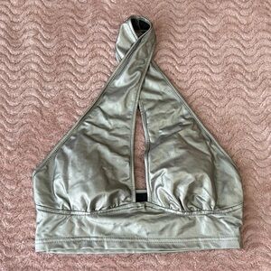 SHEIN Metallic Silver Halter Bralette Top